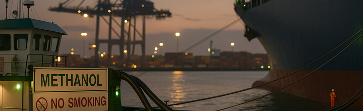 Esquema conceptual de bunkering de metanol en la costa del Pacífico