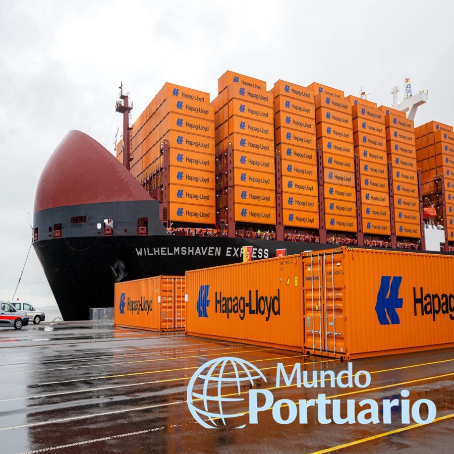 Buque portacontenedores de Hapag-Lloyd en operación de carga reefer vía Cartagena